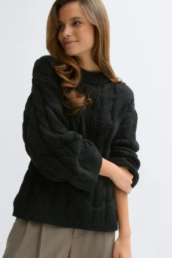 Gina Tricot Chunky knitted cabe weater Svart Clearance