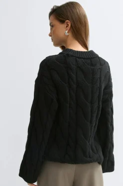 Gina Tricot Chunky knitted cabe weater Svart Clearance