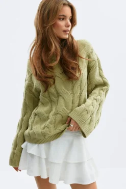 Gina Tricot Chunky knitted cabe weater Grønn Clearance