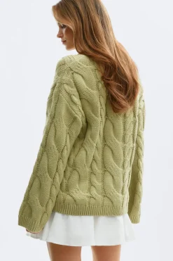 Gina Tricot Chunky knitted cabe weater Grønn Clearance