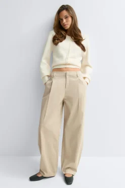Gina Tricot Cotton barrel trousers Beige Clearance