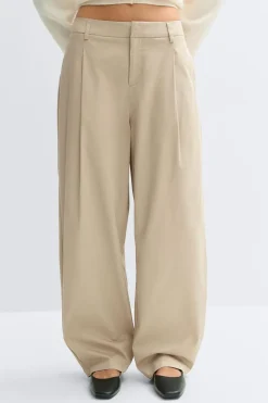 Gina Tricot Cotton barrel trousers Beige Clearance