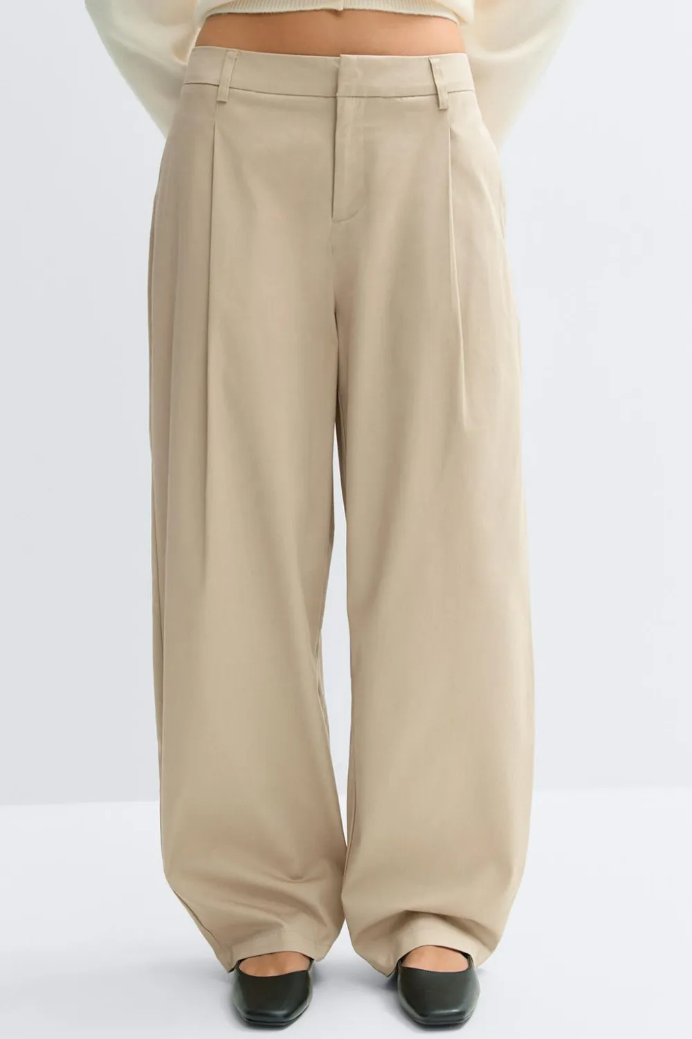 Gina Tricot Cotton barrel trousers Beige Clearance