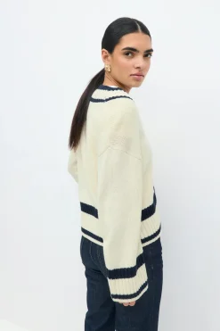 Gina Tricot Cotton bend knitted weater Hvit Discount