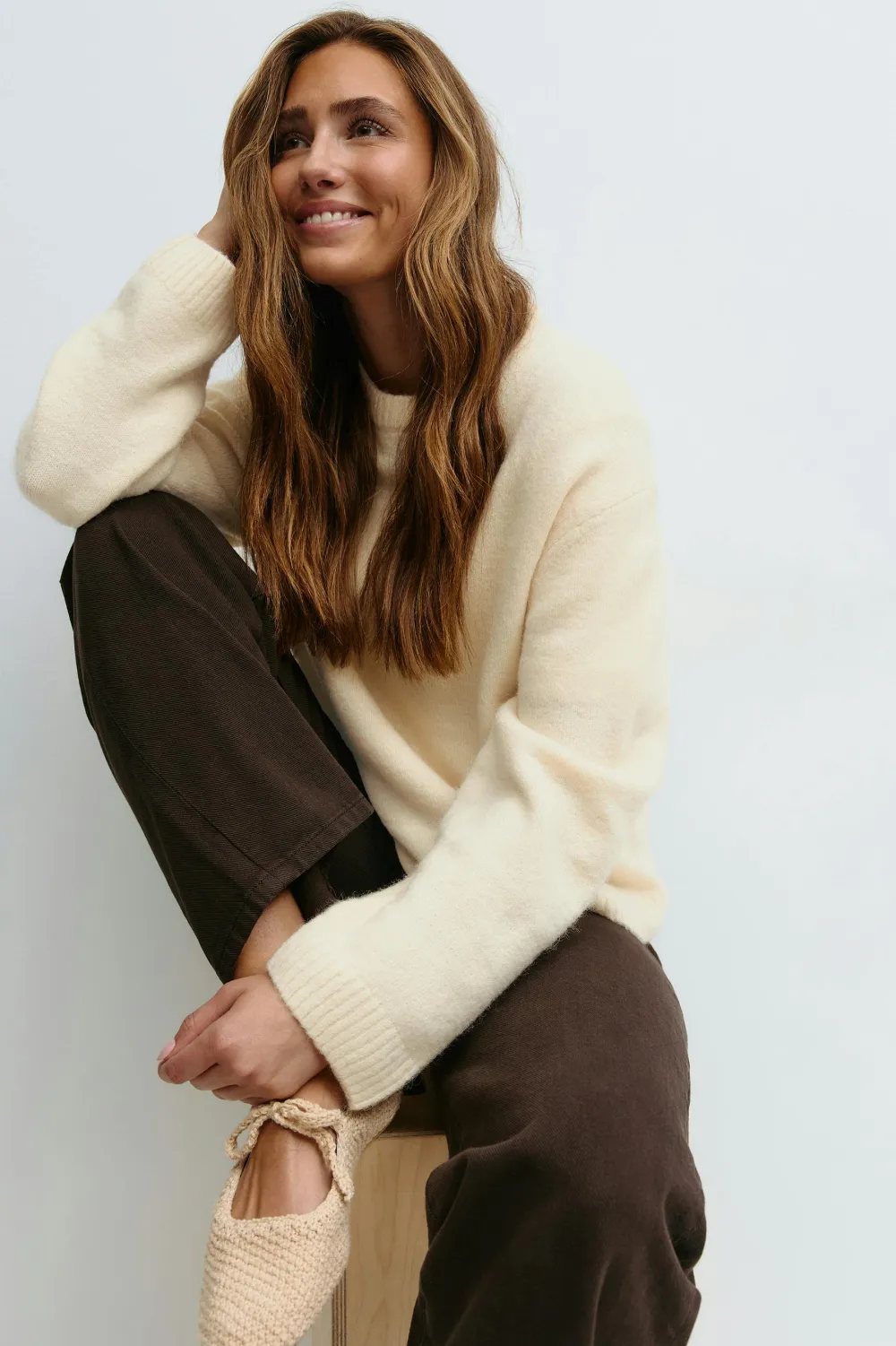 Gina Tricot Crew neck knitted weater Gul Online