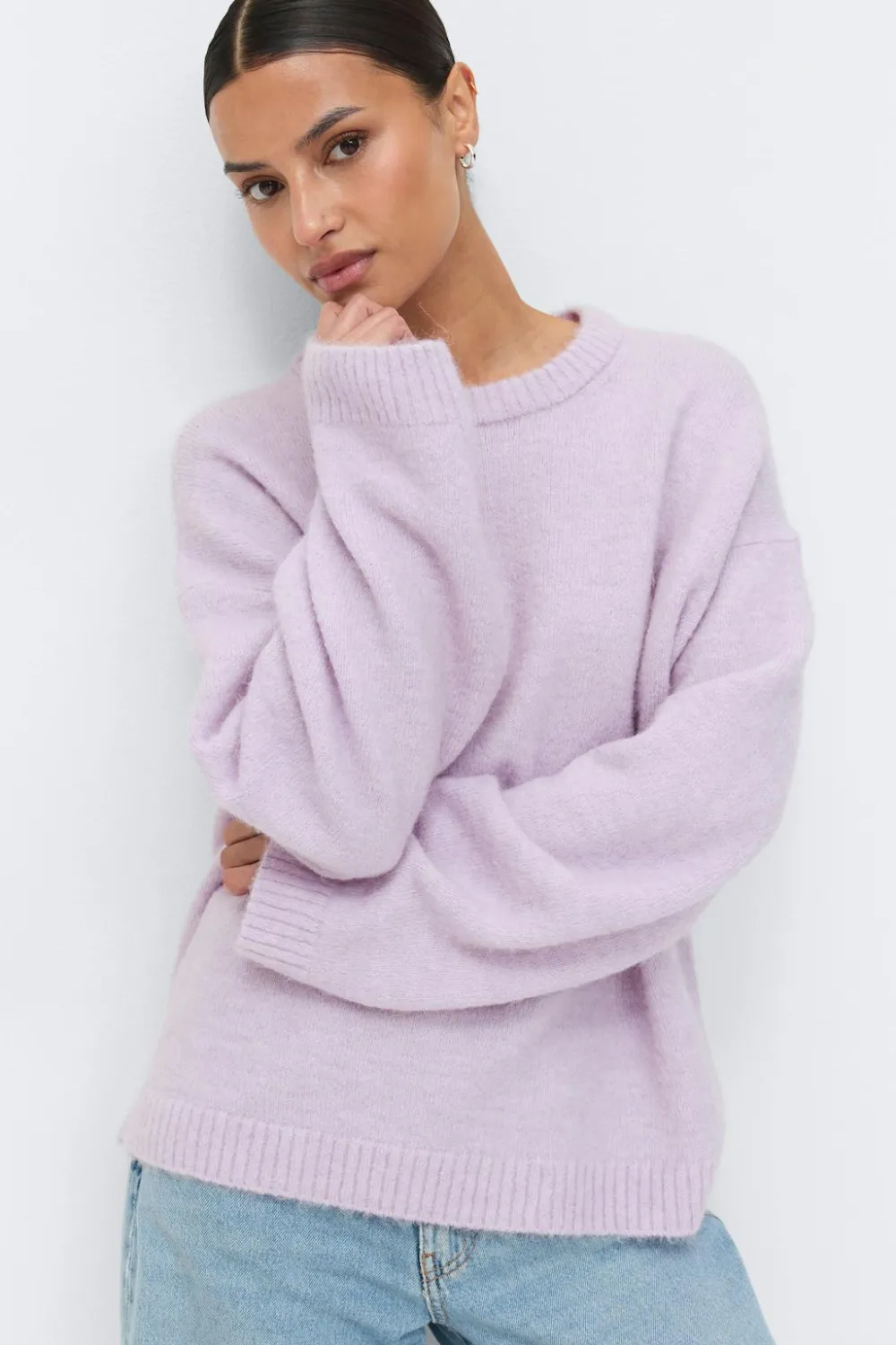 Gina Tricot Crew neck knitted weater Lilla Discount