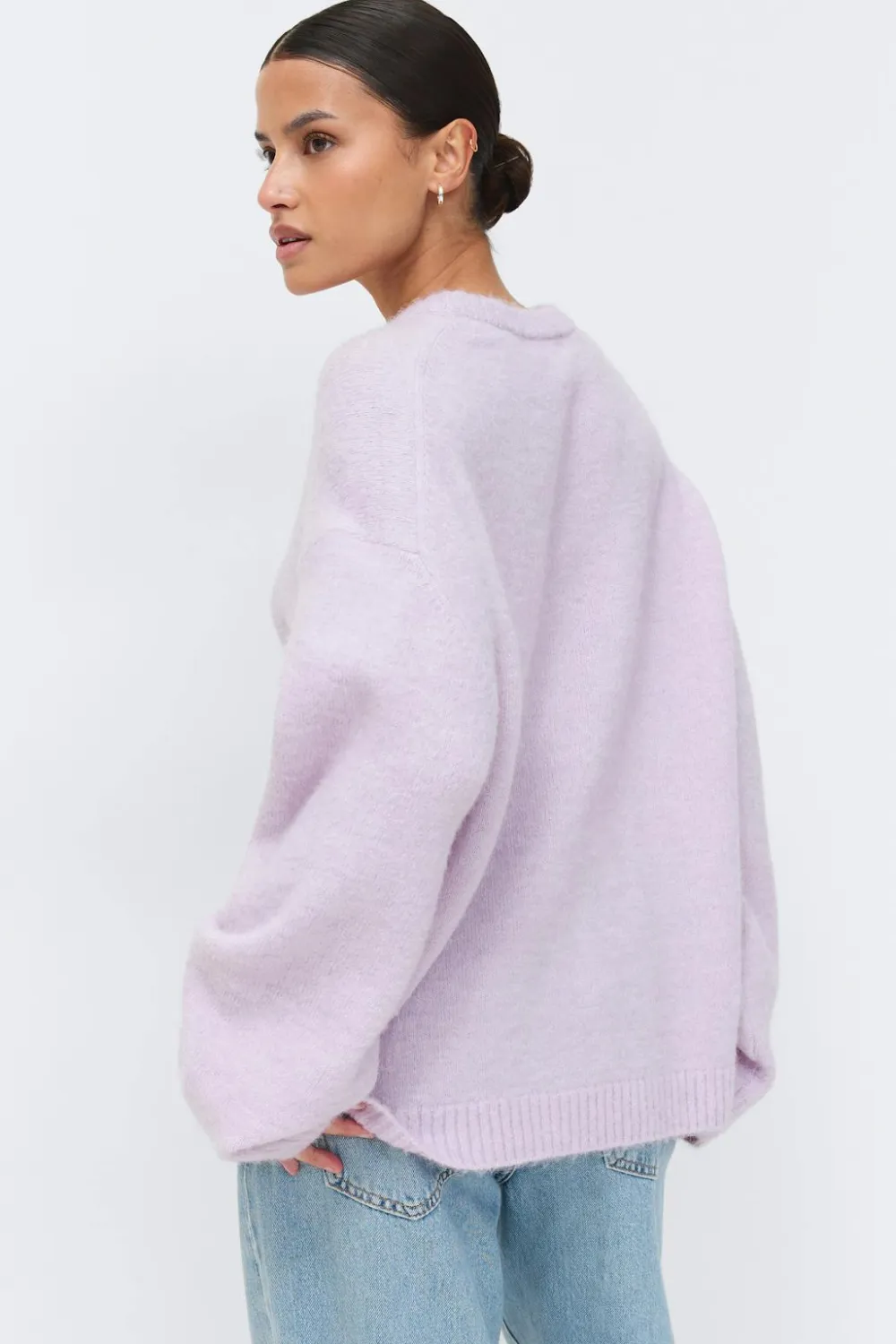 Gina Tricot Crew neck knitted weater Lilla Discount