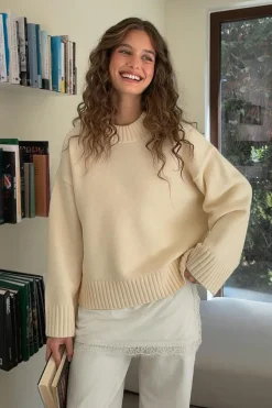 Gina Tricot Crew neck knitted weater Gul New