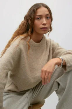 Gina Tricot Crew neck knitted weater Beige Discount
