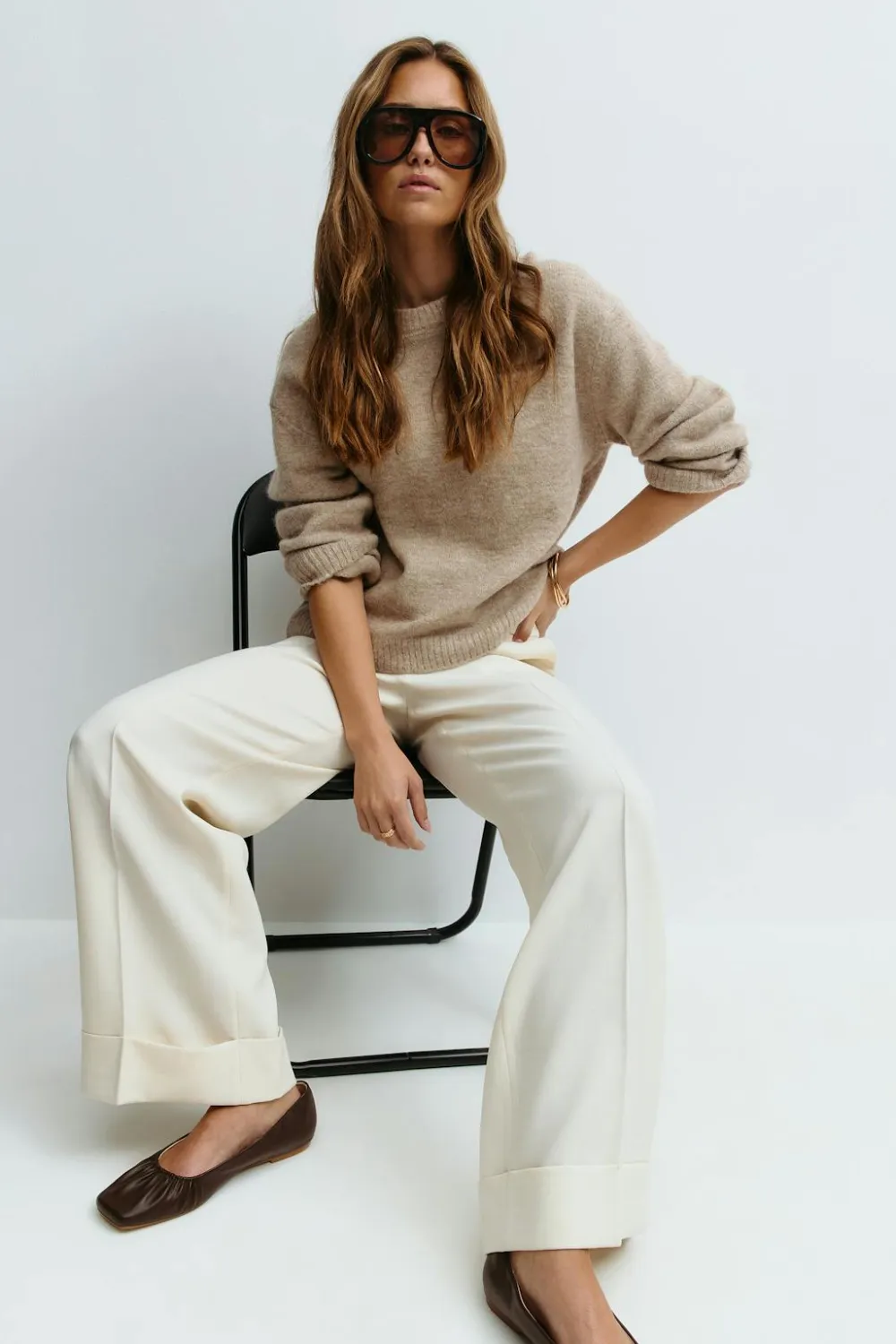 Gina Tricot Crew neck knitted weater Beige Outlet