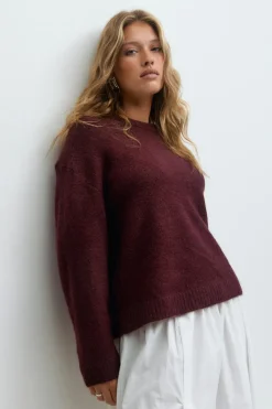 Gina Tricot Crew neck knitted weater Rød Hot