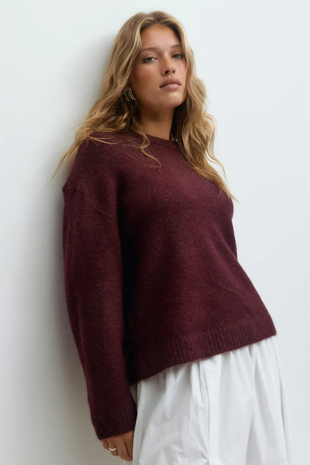 Gina Tricot Crew neck knitted weater Rød Hot
