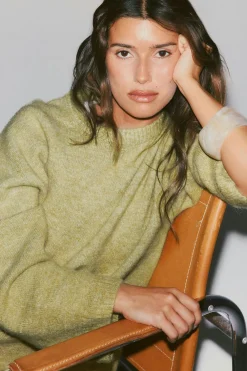 Gina Tricot Crew neck knitted weater Grønn Clearance