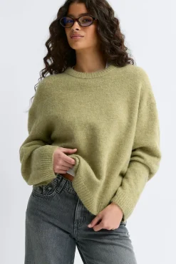 Gina Tricot Crew neck knitted weater Grønn Clearance