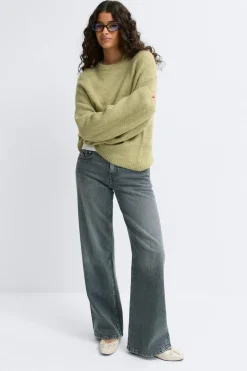 Gina Tricot Crew neck knitted weater Grønn Clearance
