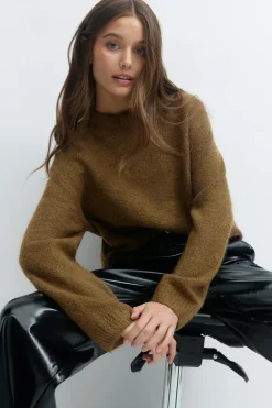 Gina Tricot Crew neck knitted weater Brun Outlet