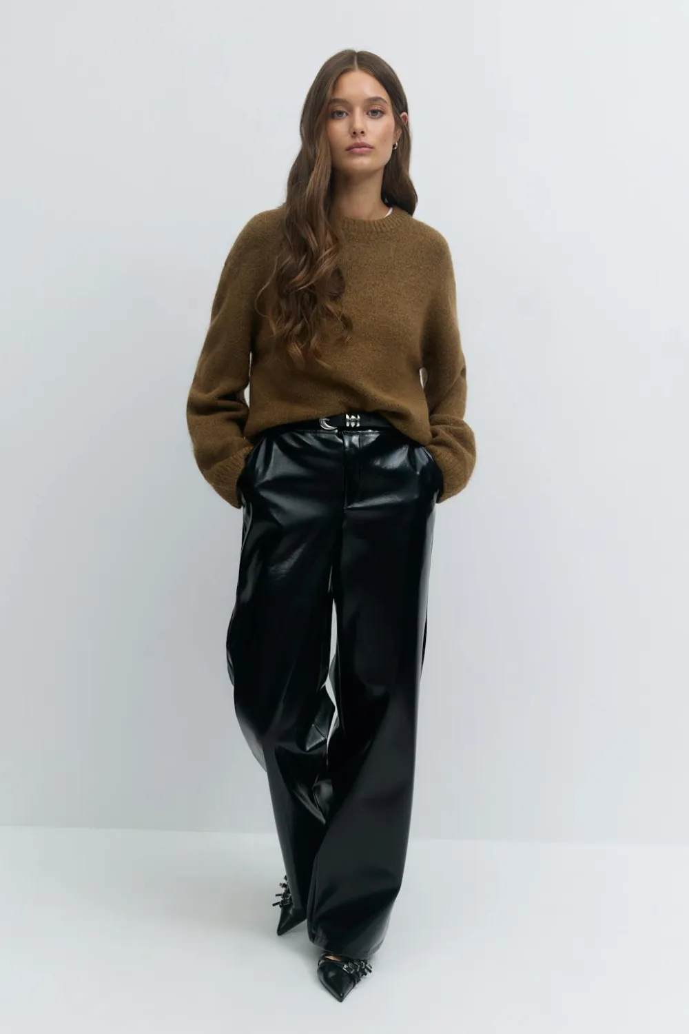 Gina Tricot Crew neck knitted weater Brun Outlet