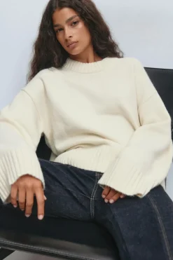 Gina Tricot Crew neck knitted weater Hvit Outlet