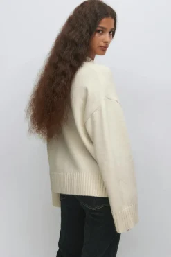 Gina Tricot Crew neck knitted weater Hvit Outlet