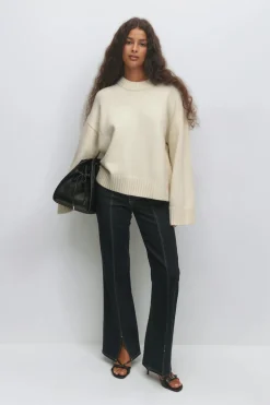 Gina Tricot Crew neck knitted weater Hvit Outlet