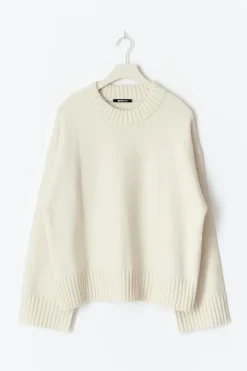 Gina Tricot Crew neck knitted weater Hvit Outlet