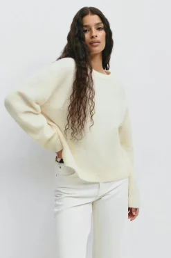 Gina Tricot Crew neck knitted weater Hvit Online