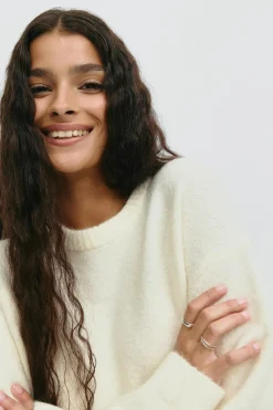 Gina Tricot Crew neck knitted weater Hvit Online