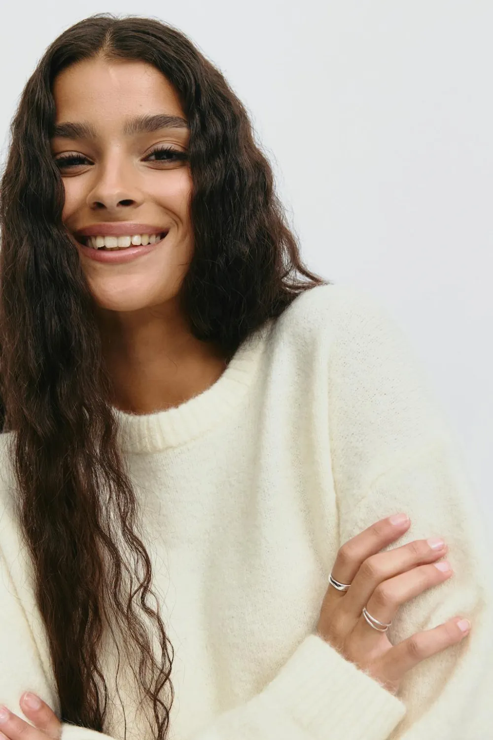 Gina Tricot Crew neck knitted weater Hvit Online