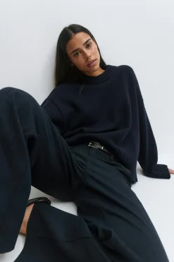 Gina Tricot Crew neck knitted weater Blå