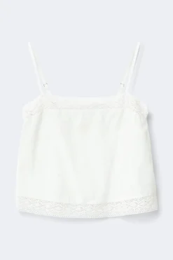 Gina Tricot 14+ crochet inen bend top Hvit Discount