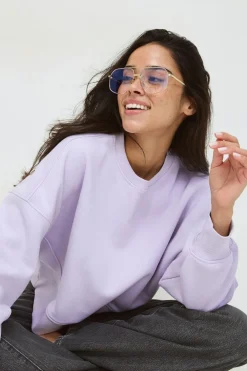Gina Tricot Crop crewneck weater Lilla Clearance
