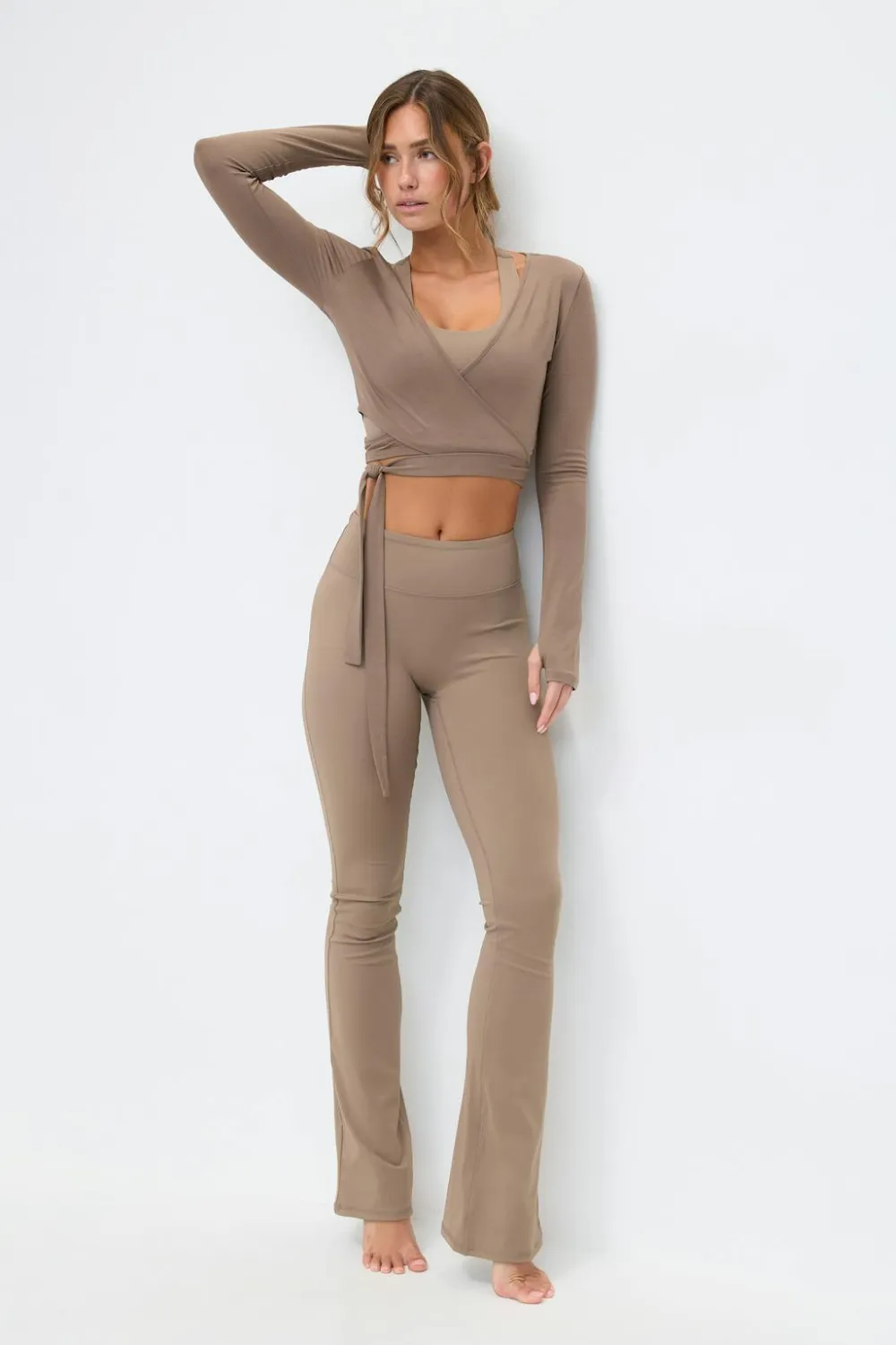 Gina Tricot Cropped yoga wrap cardigan Brun