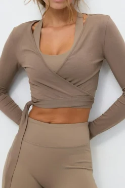 Gina Tricot Cropped yoga wrap cardigan Brun