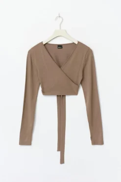 Gina Tricot Cropped yoga wrap cardigan Brun