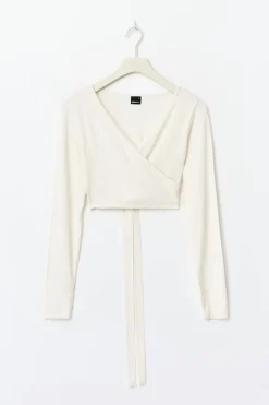 Gina Tricot Cropped yoga wrap cardigan Hvit Outlet