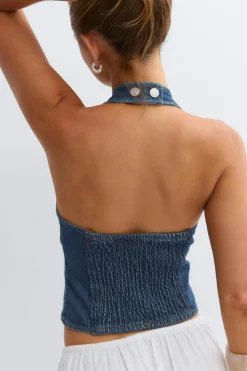 Gina Tricot Deni haterneck top Blå Clearance