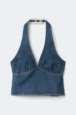 Gina Tricot Deni haterneck top Blå Clearance
