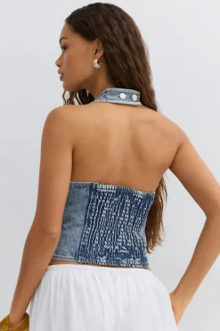 Gina Tricot Deni rhinetone top Blå Clearance