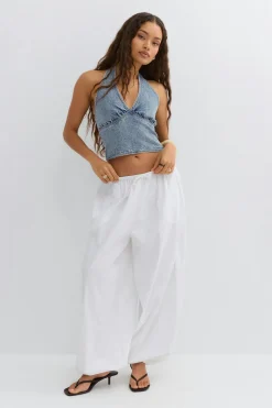 Gina Tricot Deni rhinetone top Blå Clearance