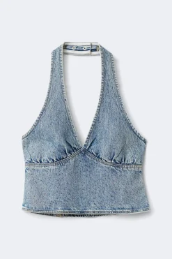 Gina Tricot Deni rhinetone top Blå Clearance