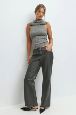 Gina Tricot Distressed pu trousers Svart Clearance