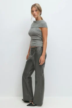 Gina Tricot Distressed pu trousers Svart Clearance