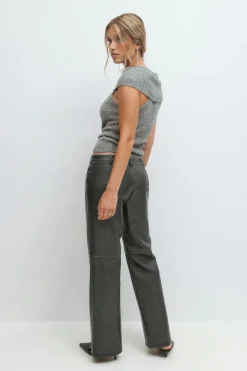 Gina Tricot Distressed pu trousers Svart Clearance