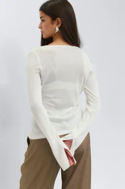 Gina Tricot Draped knitted top Hvit New