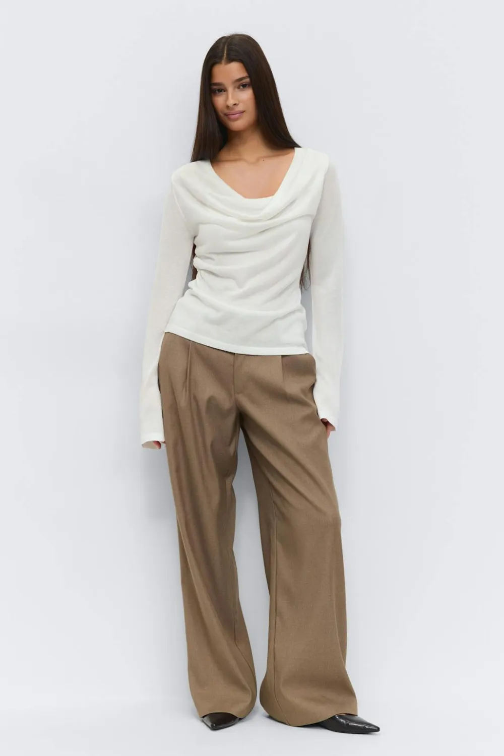 Gina Tricot Draped knitted top Hvit New