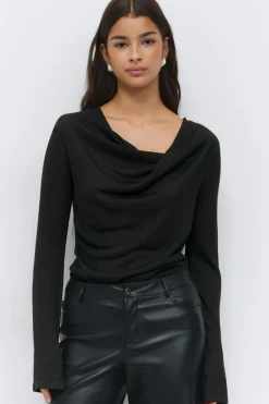 Gina Tricot Draped knitted top Svart Discount