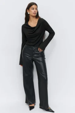 Gina Tricot Draped knitted top Svart Discount