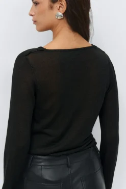 Gina Tricot Draped knitted top Svart Discount