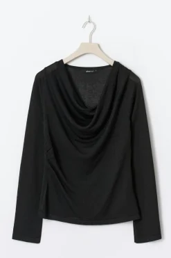 Gina Tricot Draped knitted top Svart Discount