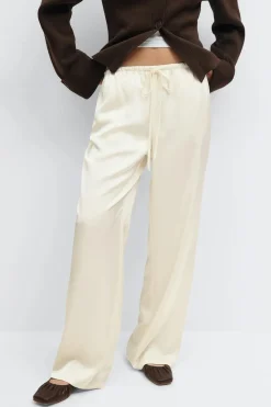 Gina Tricot Drawtring atin trouer Hvit Sale